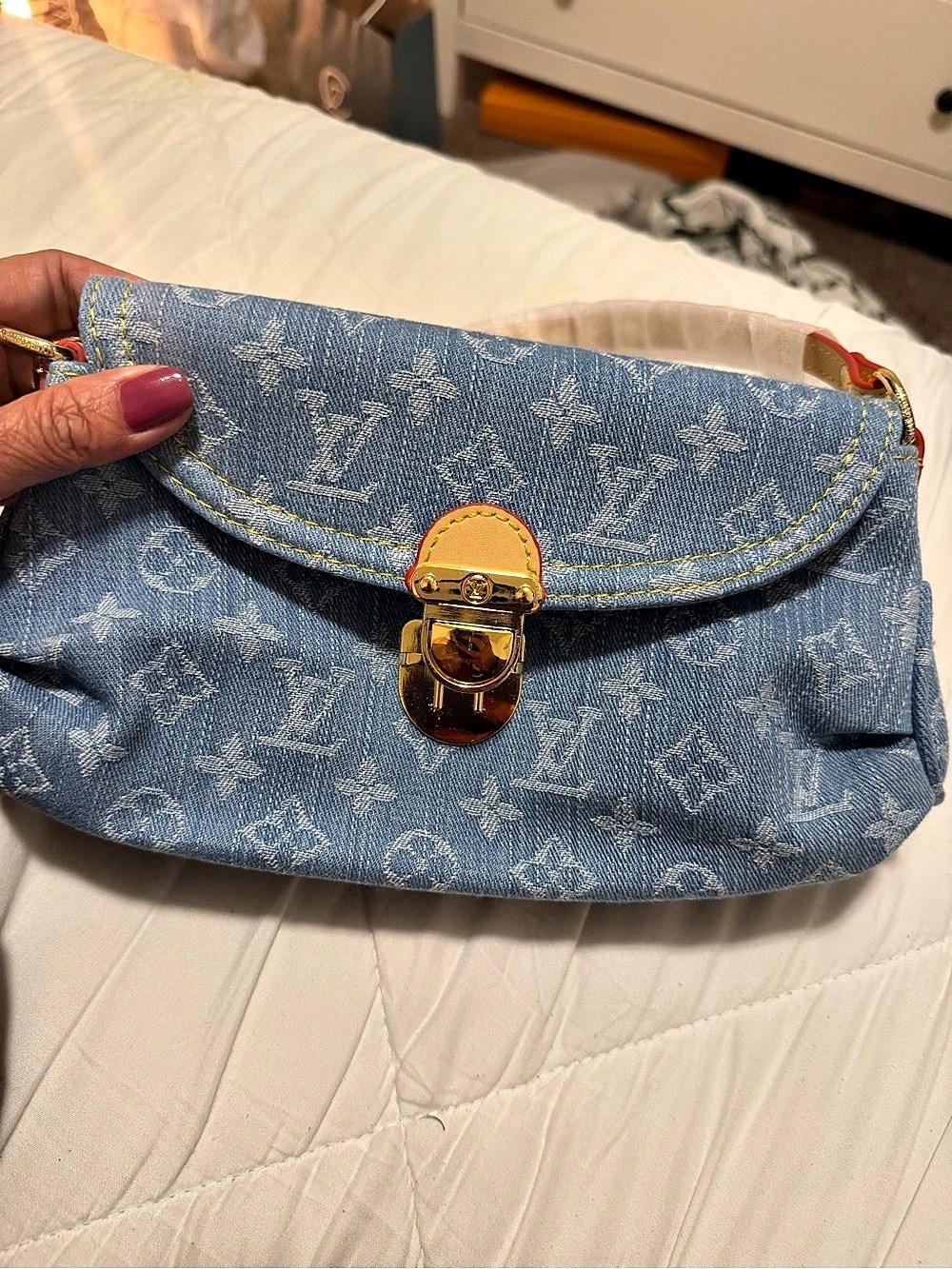 Fashion Pochette Accessoires Blue Shoulder denim Bag